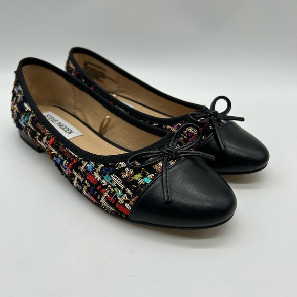 Steve Madden Glossier Multi Tweed Ballet Flats with Black Cap Toe Women’s 6 NWT - Picture 3 of 9